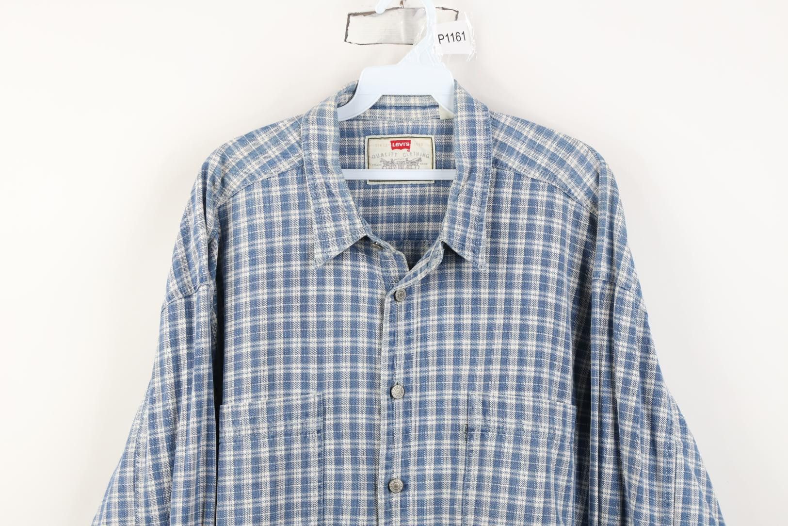 Levi's Vintage 90s Levis Denim Collared Button Shirt Blue Plaid Size US XL / EU 56 / 4 - 2 Thumbnail