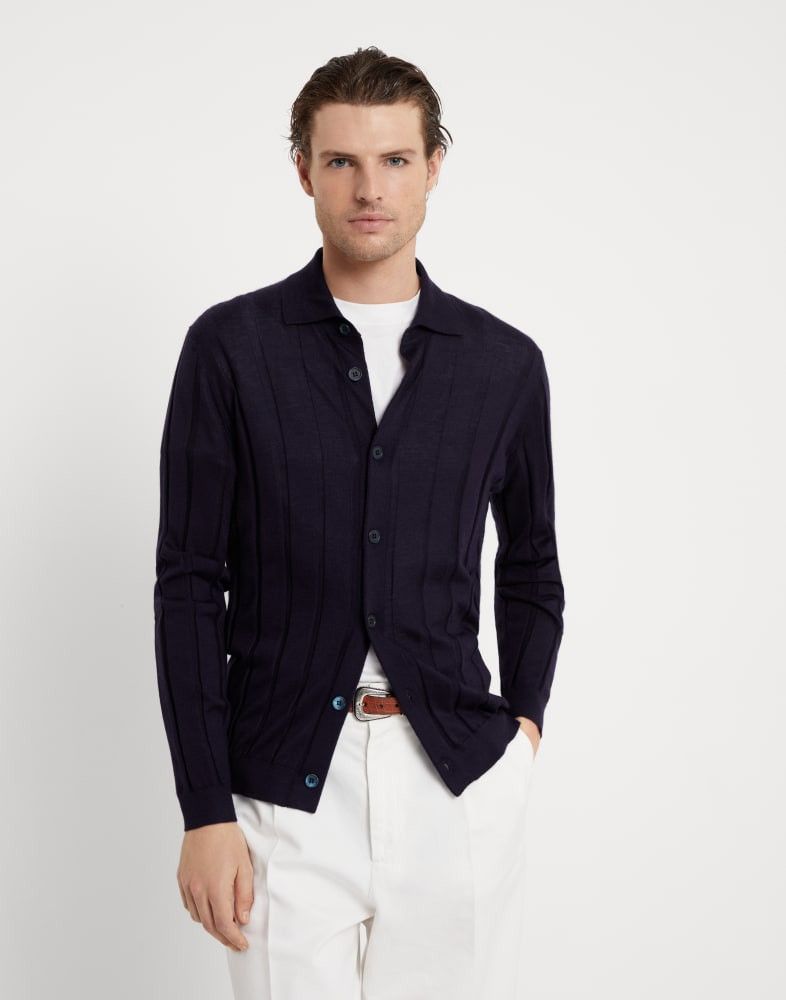 Brunello Cucinelli o1w1db10825 Ribbed Cashmere Cardigan in Navy Blue Size US M / EU 48-50 / 2 - 1 Thumbnail