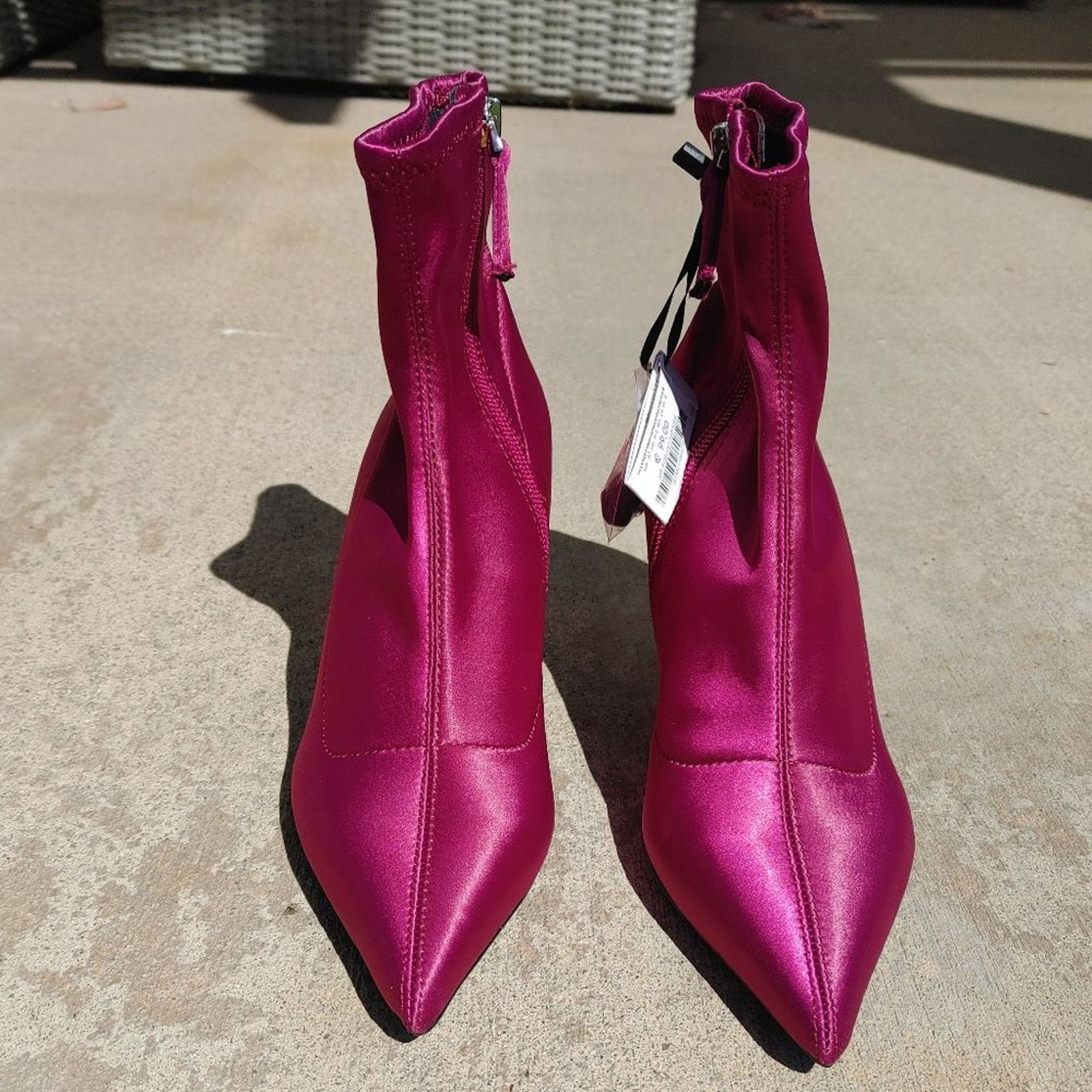 Zara New Zara Uterque Fuchsia Ankle Heart Heel Satin Boots 37 Size US 6.5 / IT 36.5 - 5 Thumbnail
