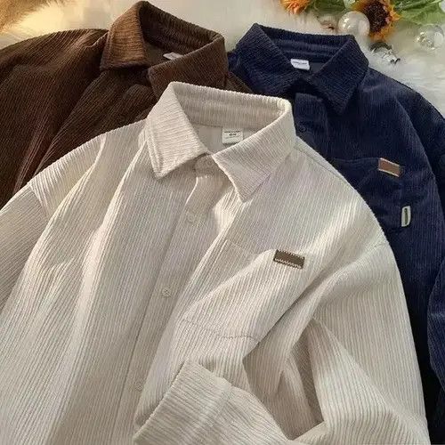 Corduroy Long Sleeve Polo Shirts for Men