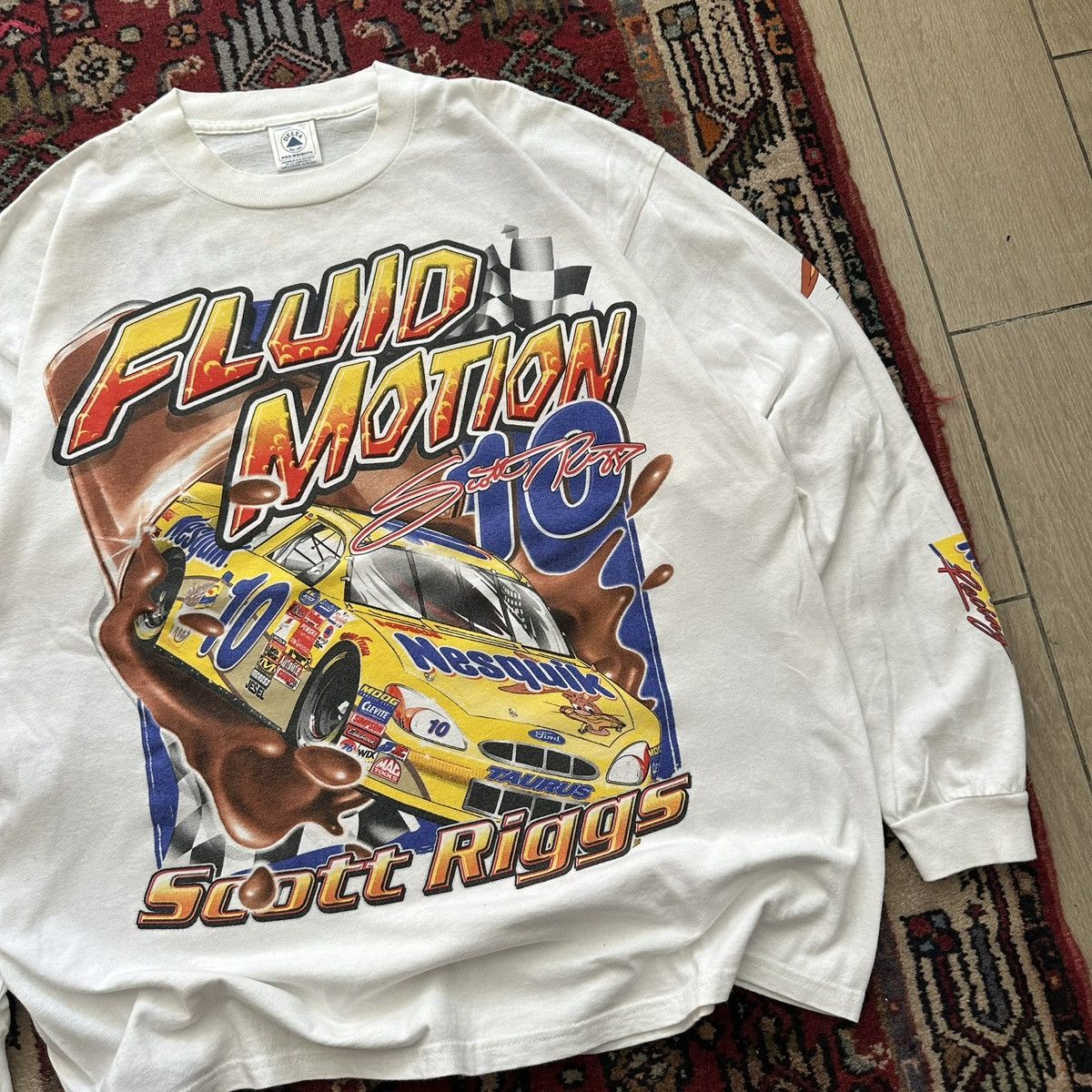 Vintage 90s NASCAR Nesquik Scott Riggs Racing Long Sleeve T-Shirt Size US XL / EU 56 / 4 - 3 Thumbnail