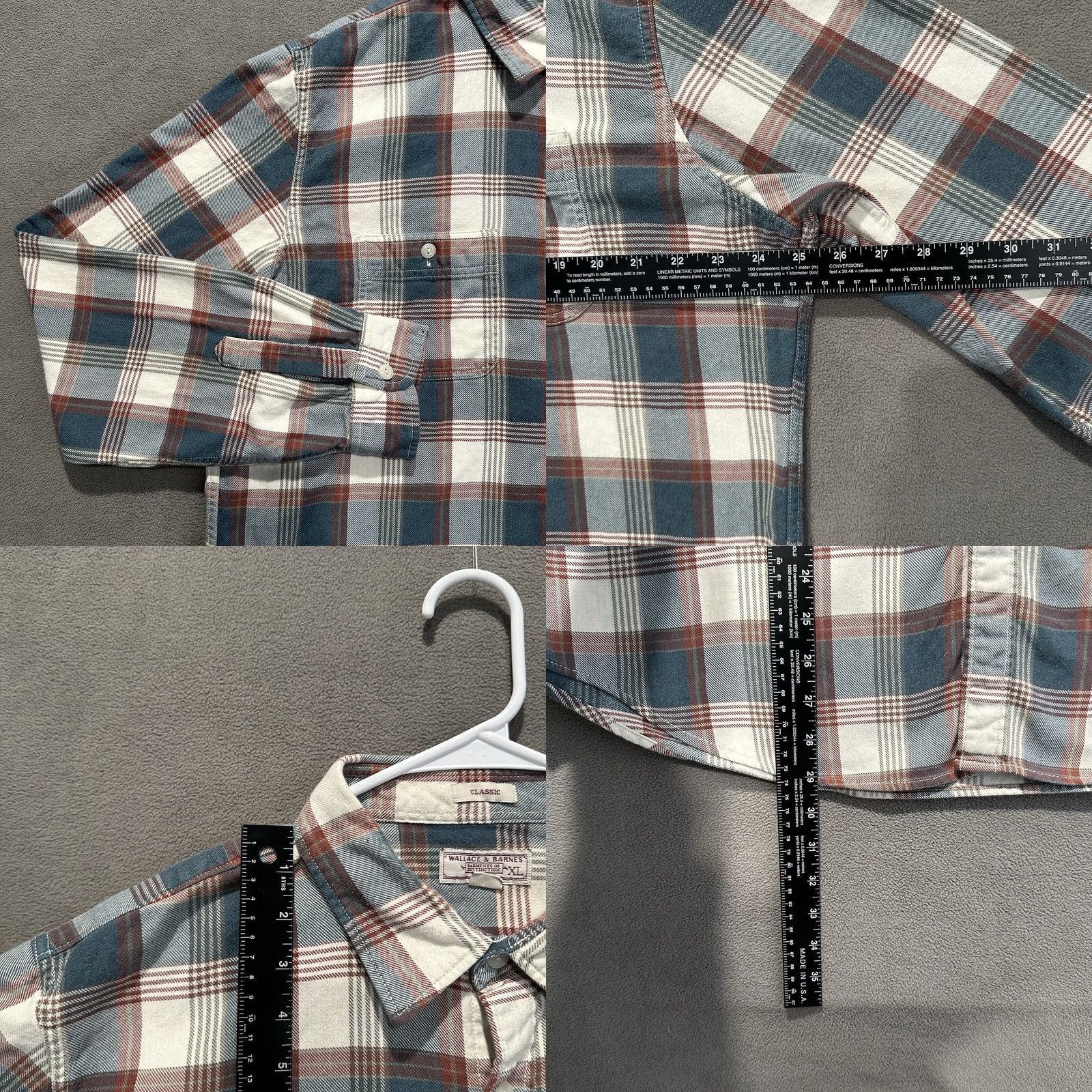 Wallace & Barnes Wallace & Barnes Shirt Mens XL White Blue Plaid Midweight Flannel J6096 EUC Size US XL / EU 56 / 4 - 8 Thumbnail