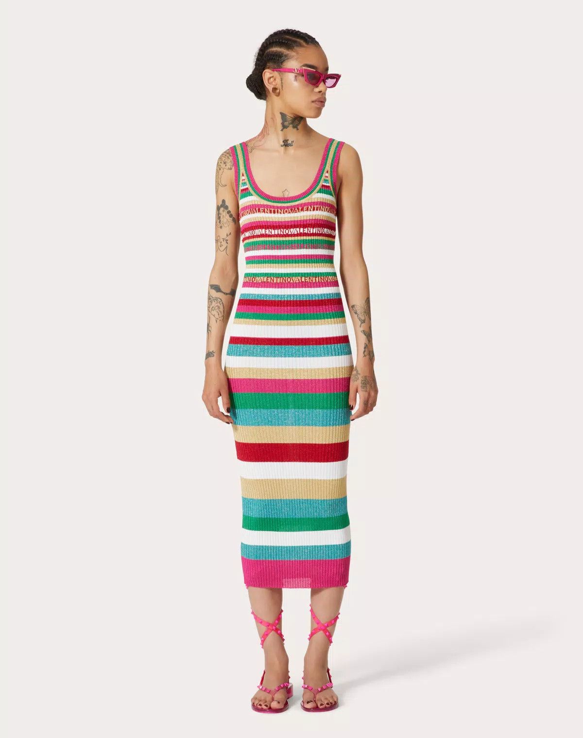 Valentino o1s1wg110625 Stripes Lurex Dress in Multicolor Size XL / US 12-14 / IT 48-50 - 4 Thumbnail