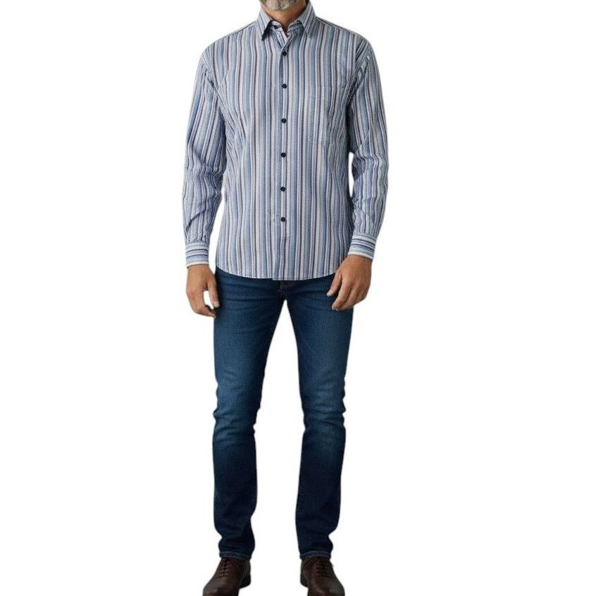 Alan Flusser Alan Flusser Shirt Hidden Button Down Collar Striped L/S M Size US M / EU 48-50 / 2 - 2 Thumbnail