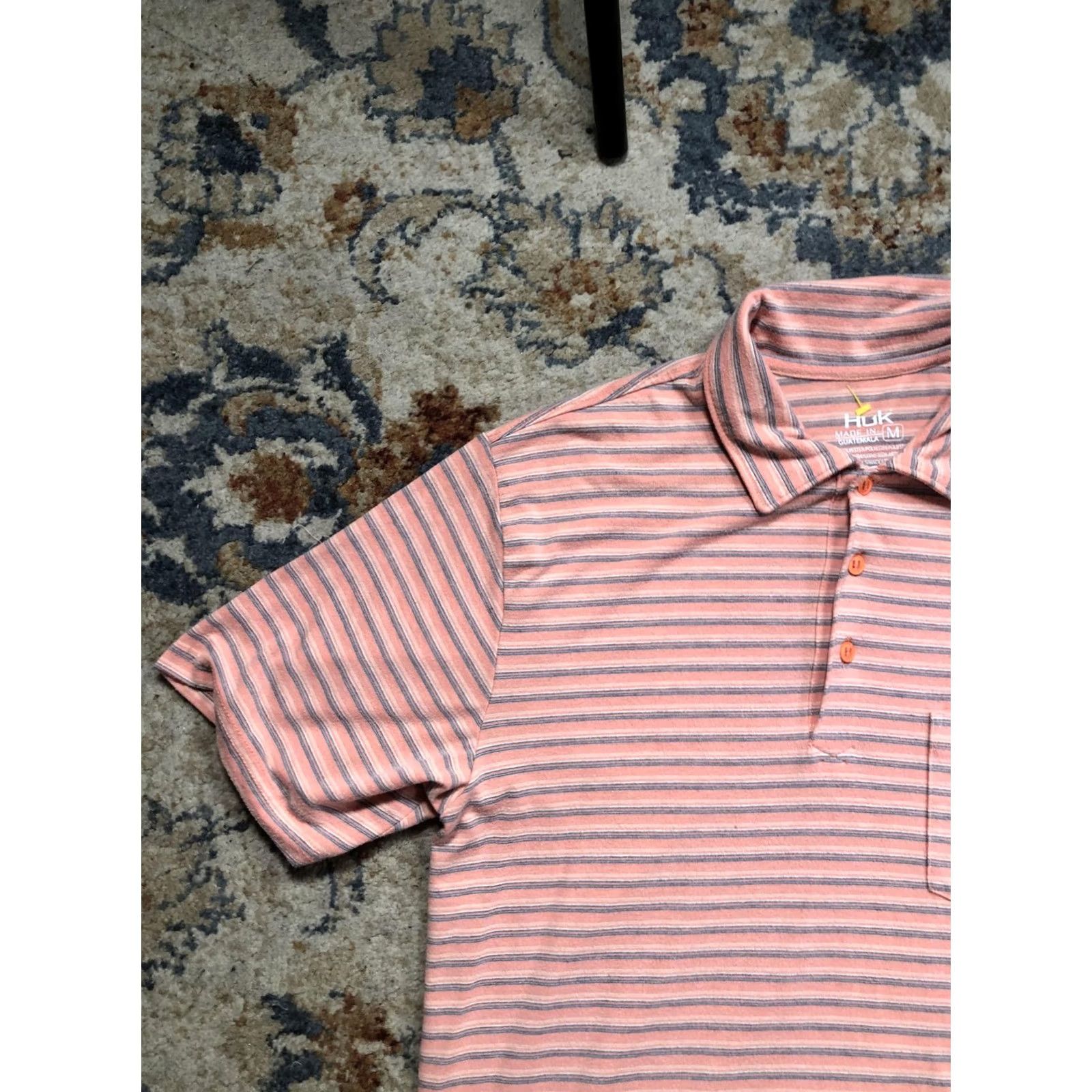 Vintage Huk Polo Shirt Mens M Pink Stripe Performance Stretch Short Sleeve Fishing Shirt Size US M / EU 48-50 / 2 - 3 Thumbnail