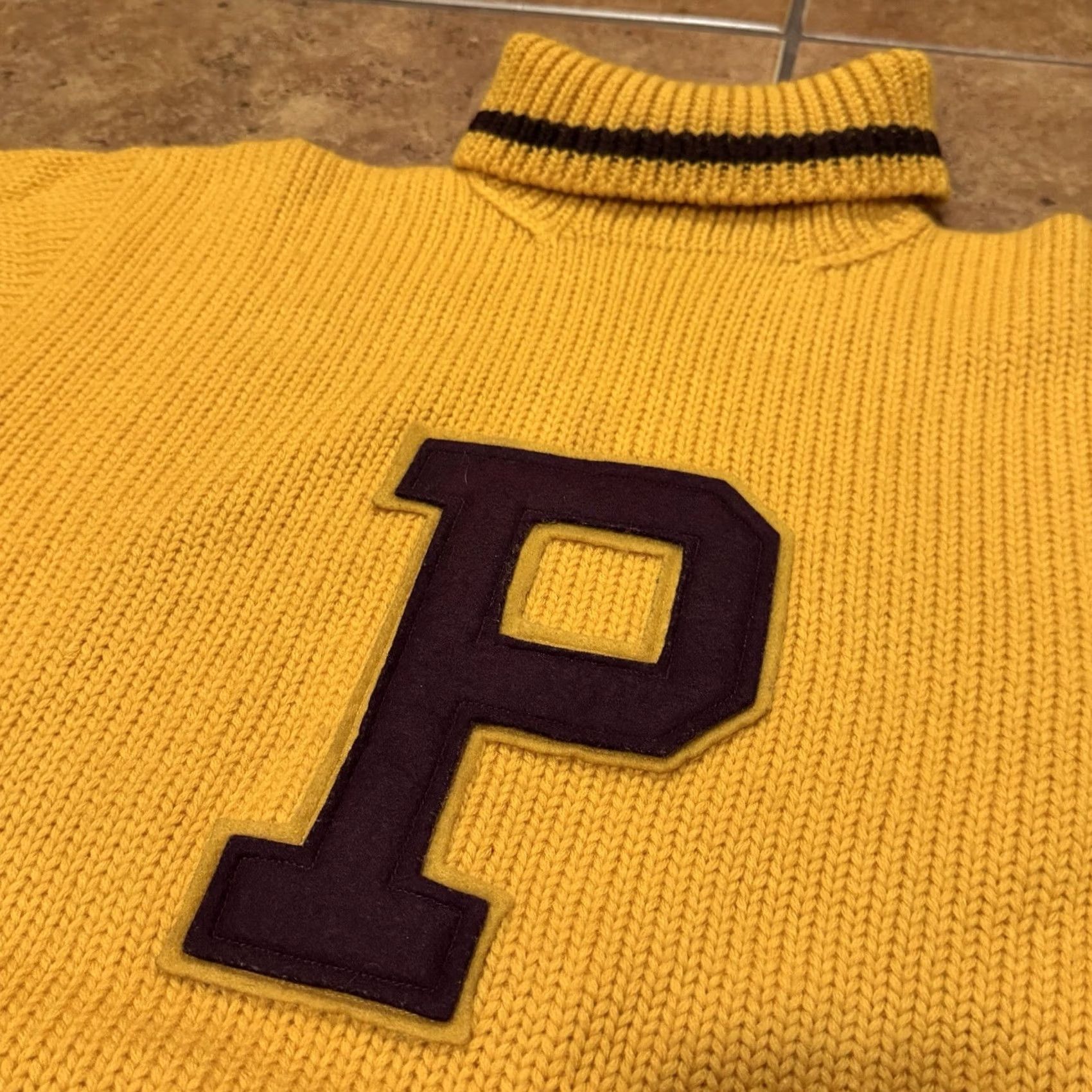 Polo Ralph Lauren VINTAGE Polo Ralph Lauren Wool P Wing Letterman Sweater Men’s M Turtleneck EUC Yellow Size US M / EU 48-50 / 2 - 2 Thumbnail