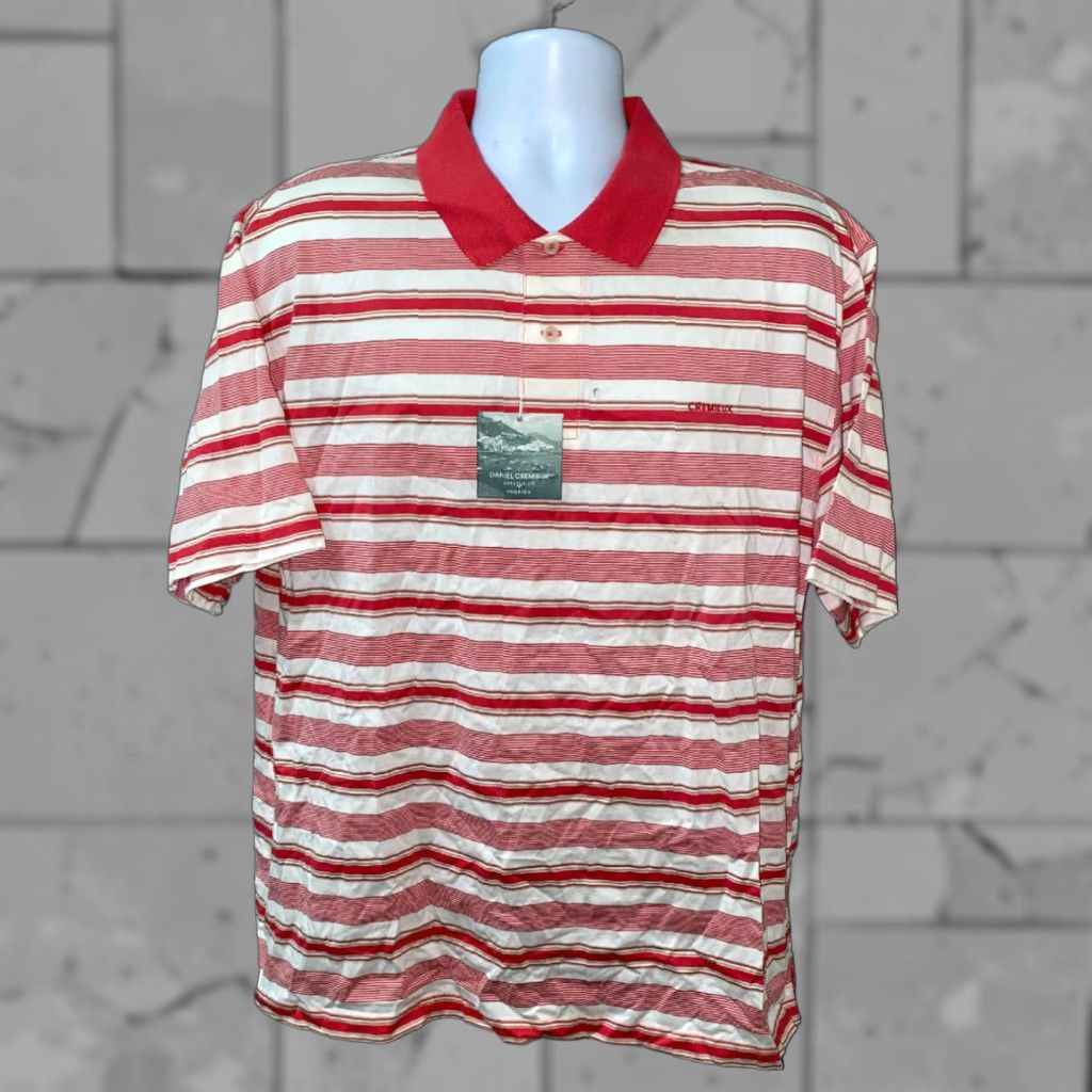 Cremieux Daniel Cremieux Mens Red Striped Golf Polo Shirt XL Cotton Short Sleeve Collared Size US XL / EU 56 / 4 - 1 Thumbnail