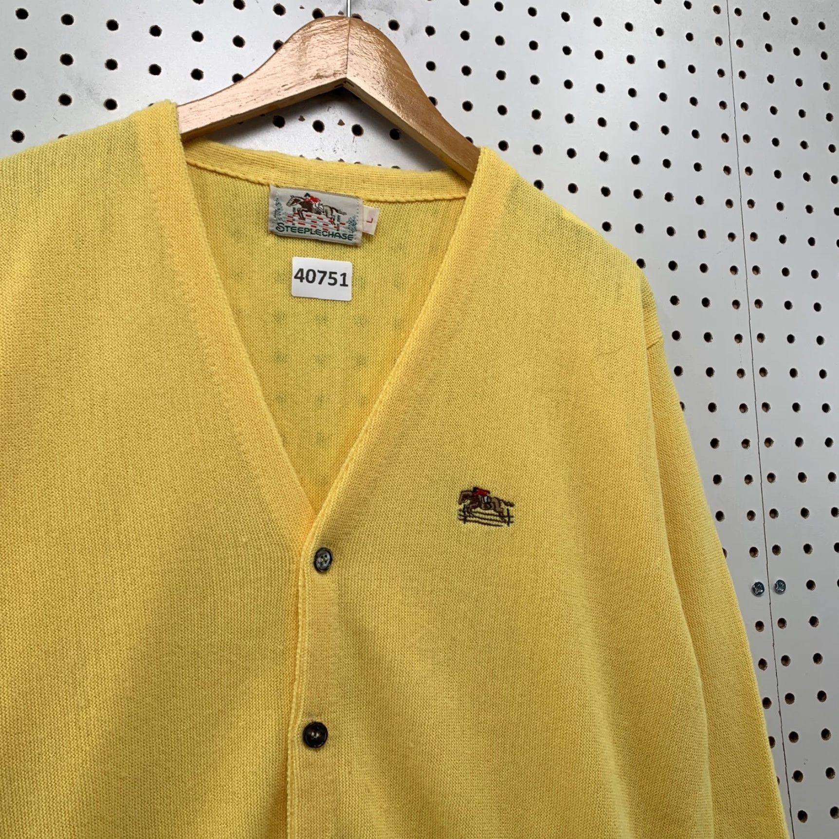 Vintage VTG Steeplechase Knit Cardigan Sweater Men’s Large Yellow USA 90s Vintage Button V-Neck Size US L / EU 52-54 / 3 - 6 Thumbnail