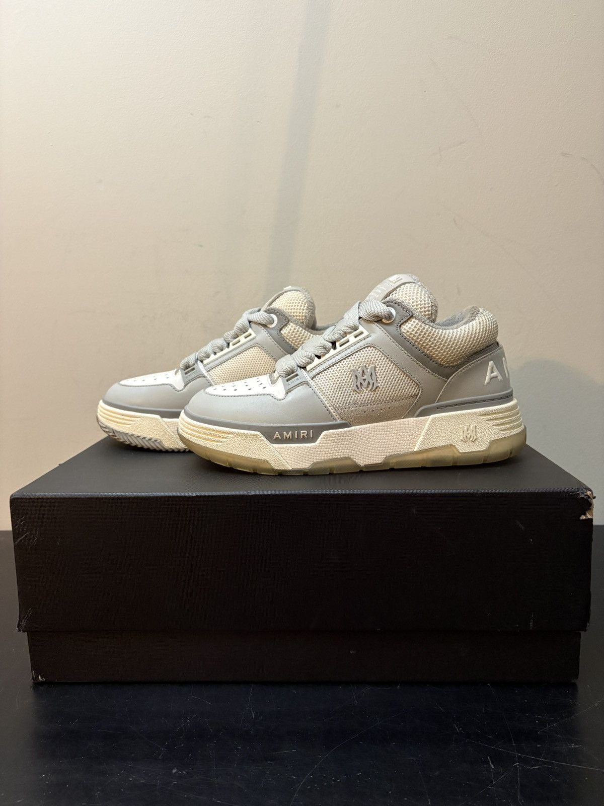 Amiri MA-1 Leather Sneakers Grey White
