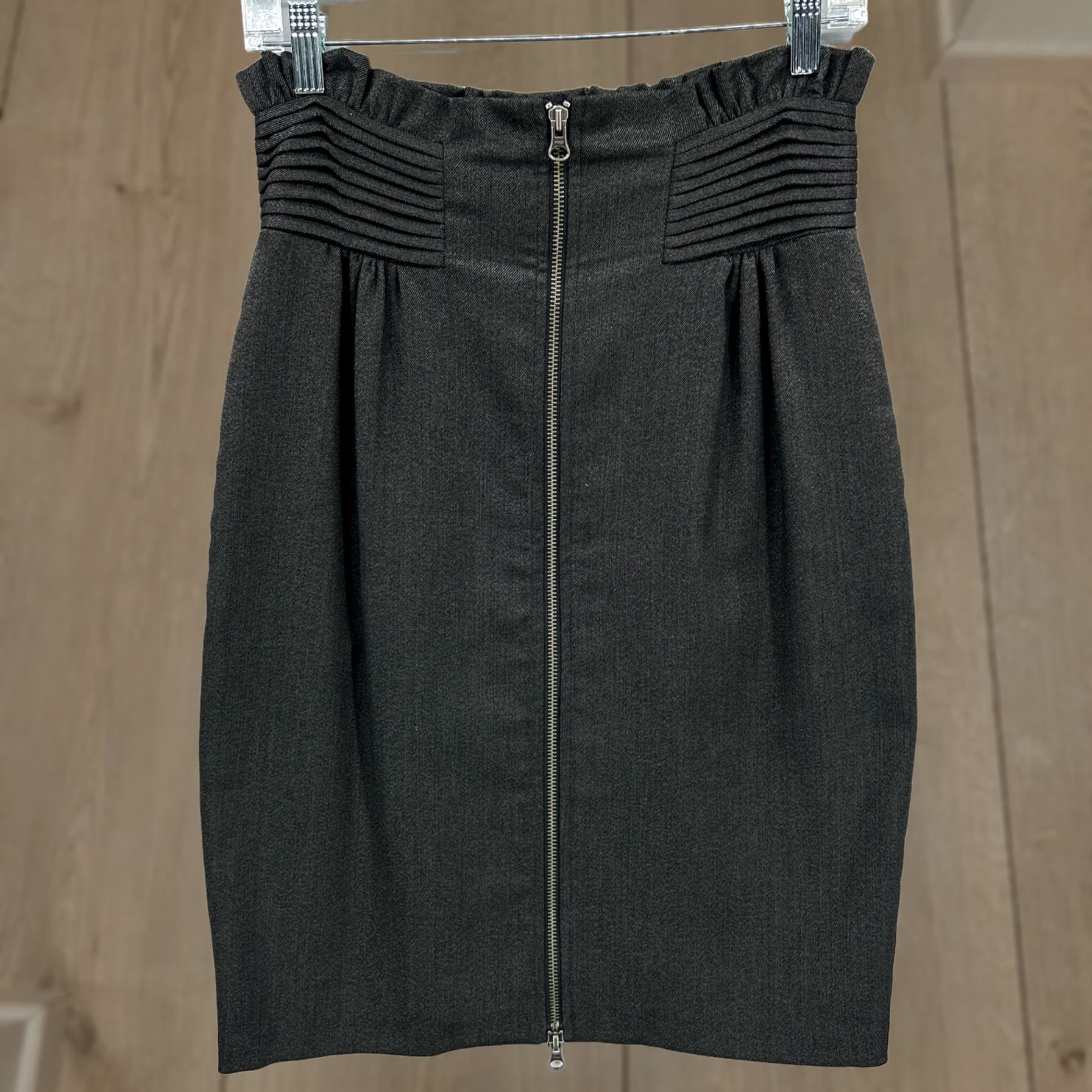 Adam Lippes Adam Lippes Skirt Womens Size 4 Gray Charcoal Pencil High Waist Pleated Zip Ruffle Size 27" / US 4 / IT 40 - 1 Thumbnail