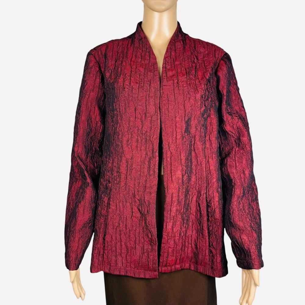 Coldwater Creek Coldwater Creek Red Crinkle Open Front Jacket Size L Petite Size L / US 10 / IT 46 - 1 Thumbnail