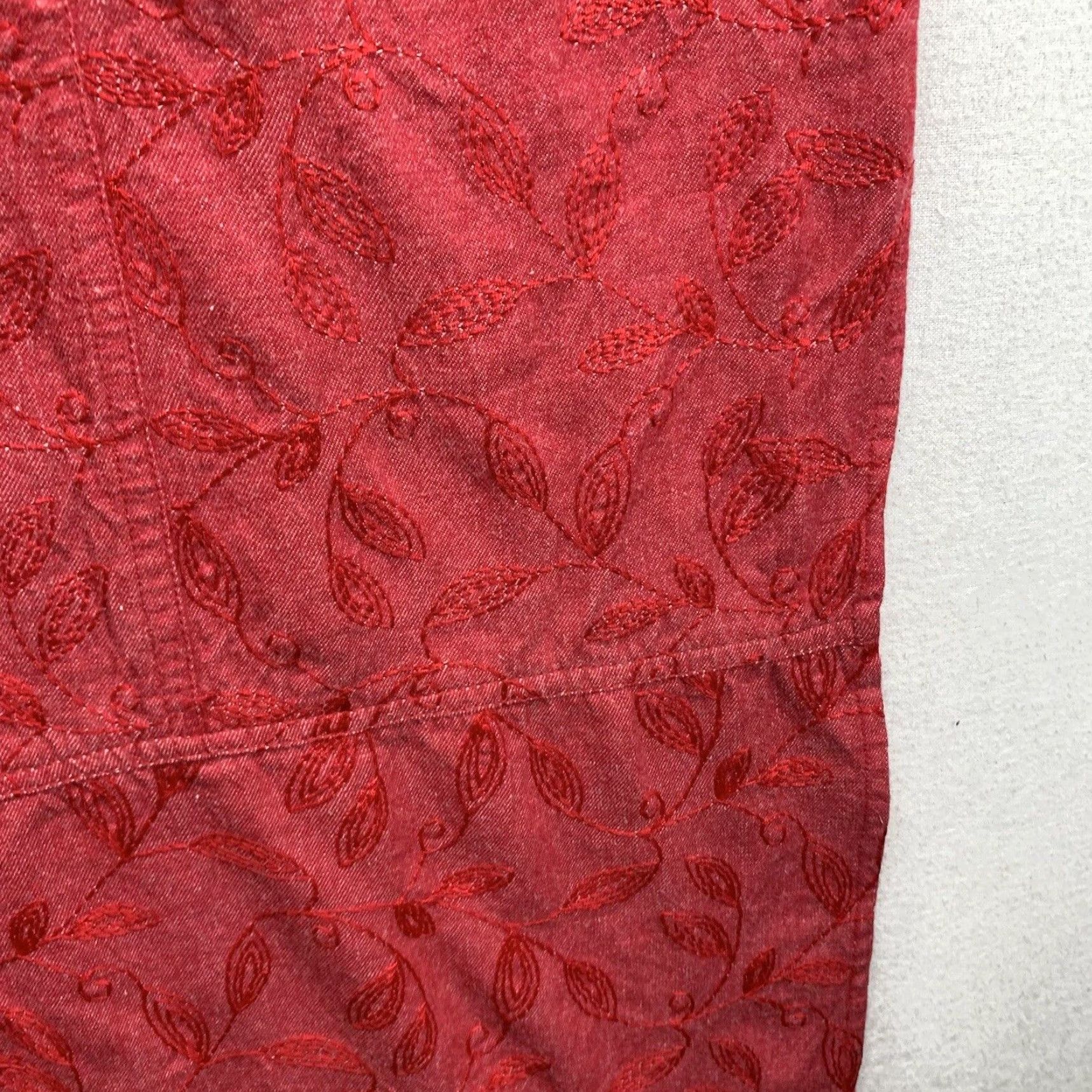 Vintage VINTAGE River Chase Women's Midi Skirt Size 16 Bohemian Floral Cotton Red Pink Embroidered 80s 90s Casual Party Size 38" / US 16 / IT 52 - 6 Thumbnail