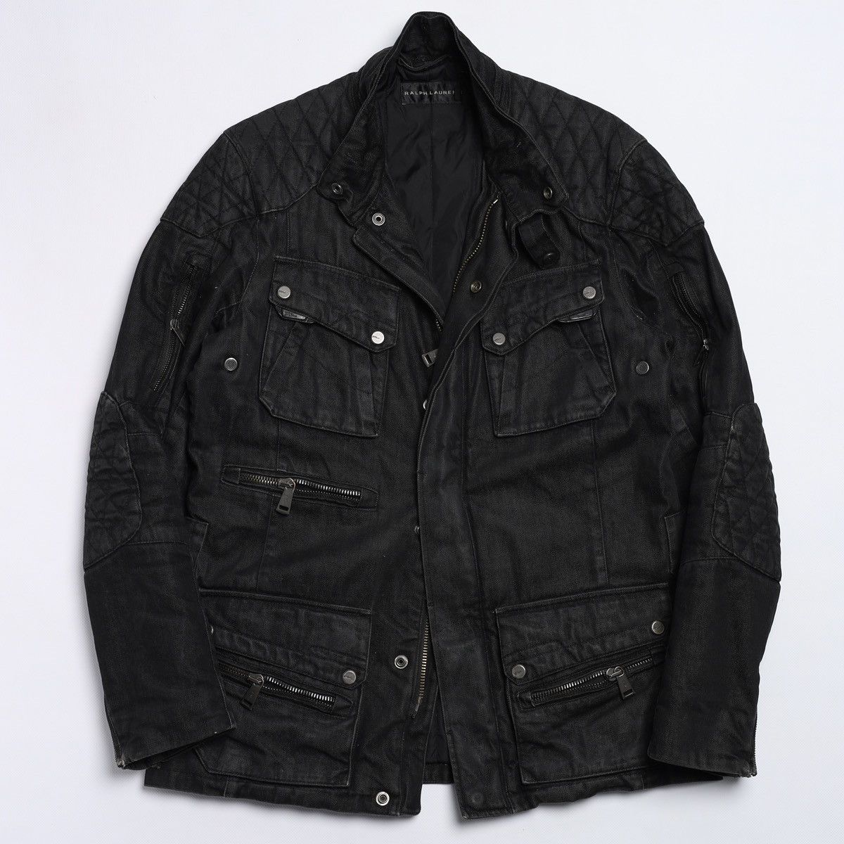 Ralph Lauren Black Label Biker Moto Waxed Jacket Multi Zip