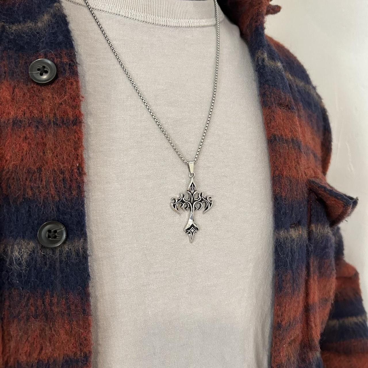 Japanese Brand × Vintage Y2K 2000s Silver Goth Punk Cross Enamel Pendant Chain Size ONE SIZE - 7 Thumbnail