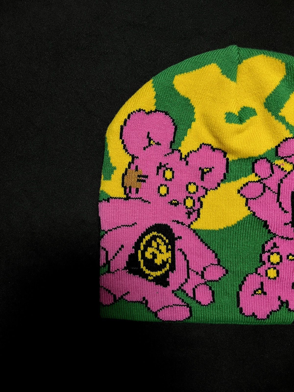 Japanese Brand Two Abstract Bear Graphic No Cuff Knit Beanie Hat Multicolor Size ONE SIZE - 3 Thumbnail