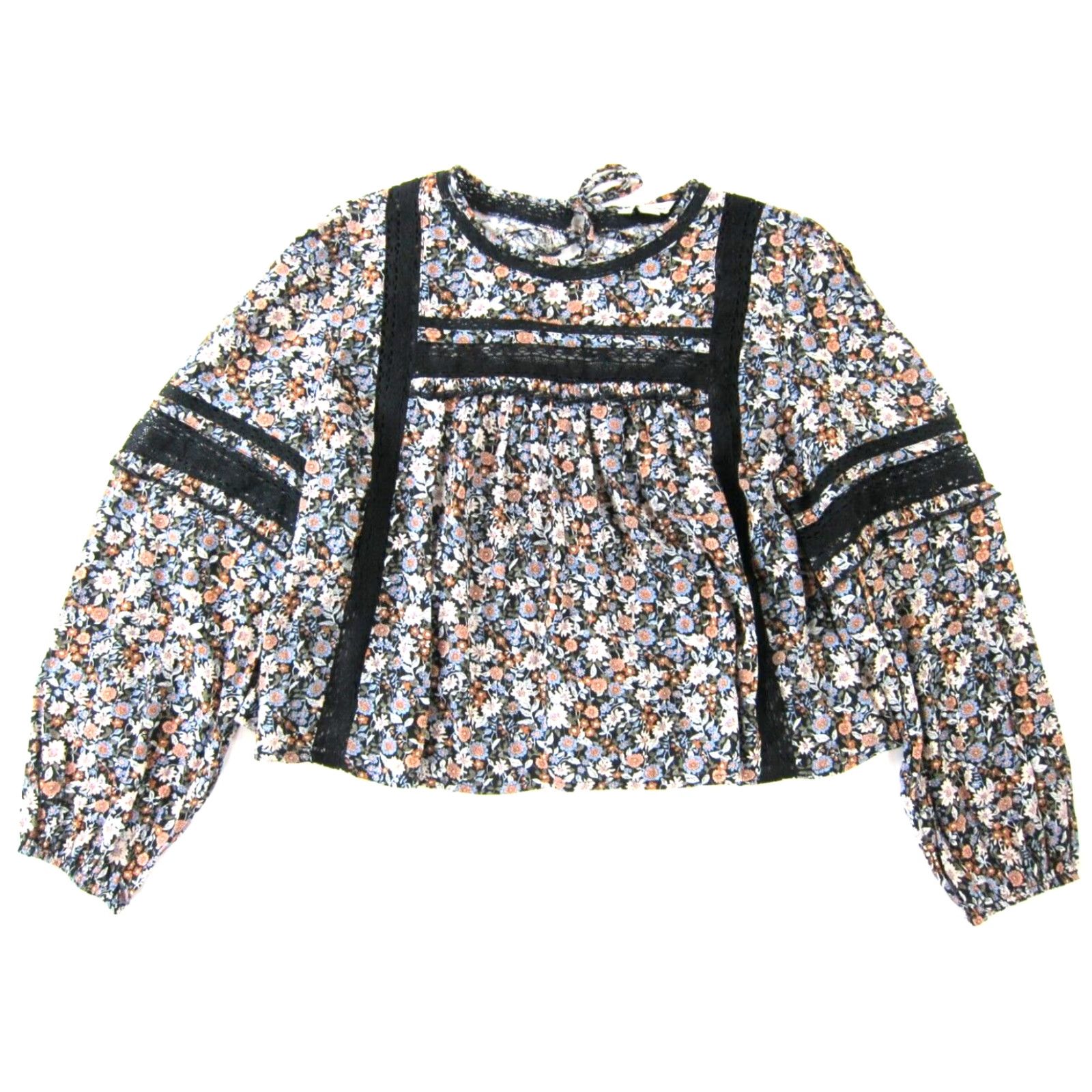 American Eagle Outfitters American Eagle Blouse Women XL Black Floral Long Sleeve Peasant Cotton Rayon Size XL / US 12-14 / IT 48-50 - 2 Thumbnail