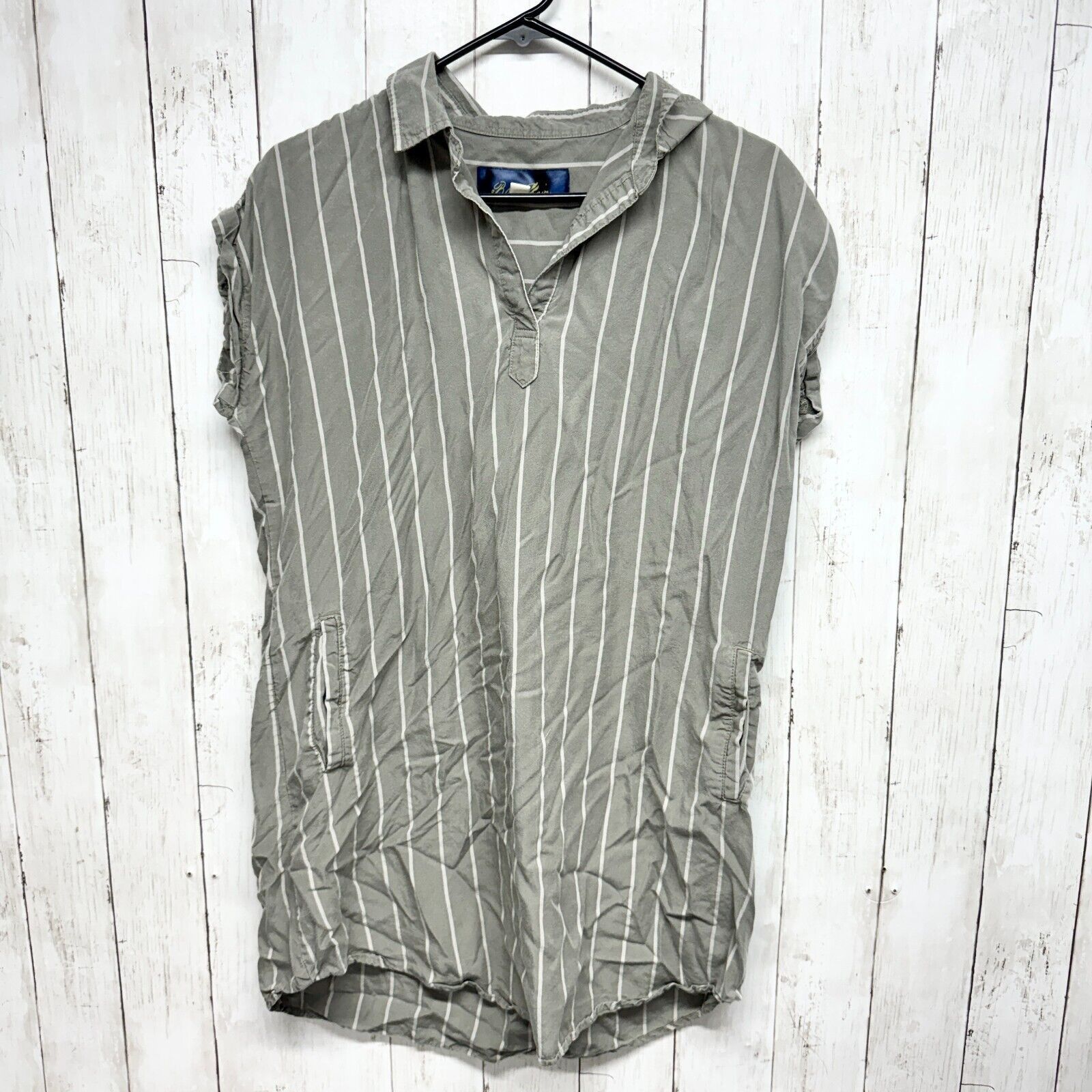 Other Blue Rain Dress M Green Stripe Shirt Mini Short Sleeve VNeck Size M / US 6-8 / IT 42-44 - 1 Thumbnail