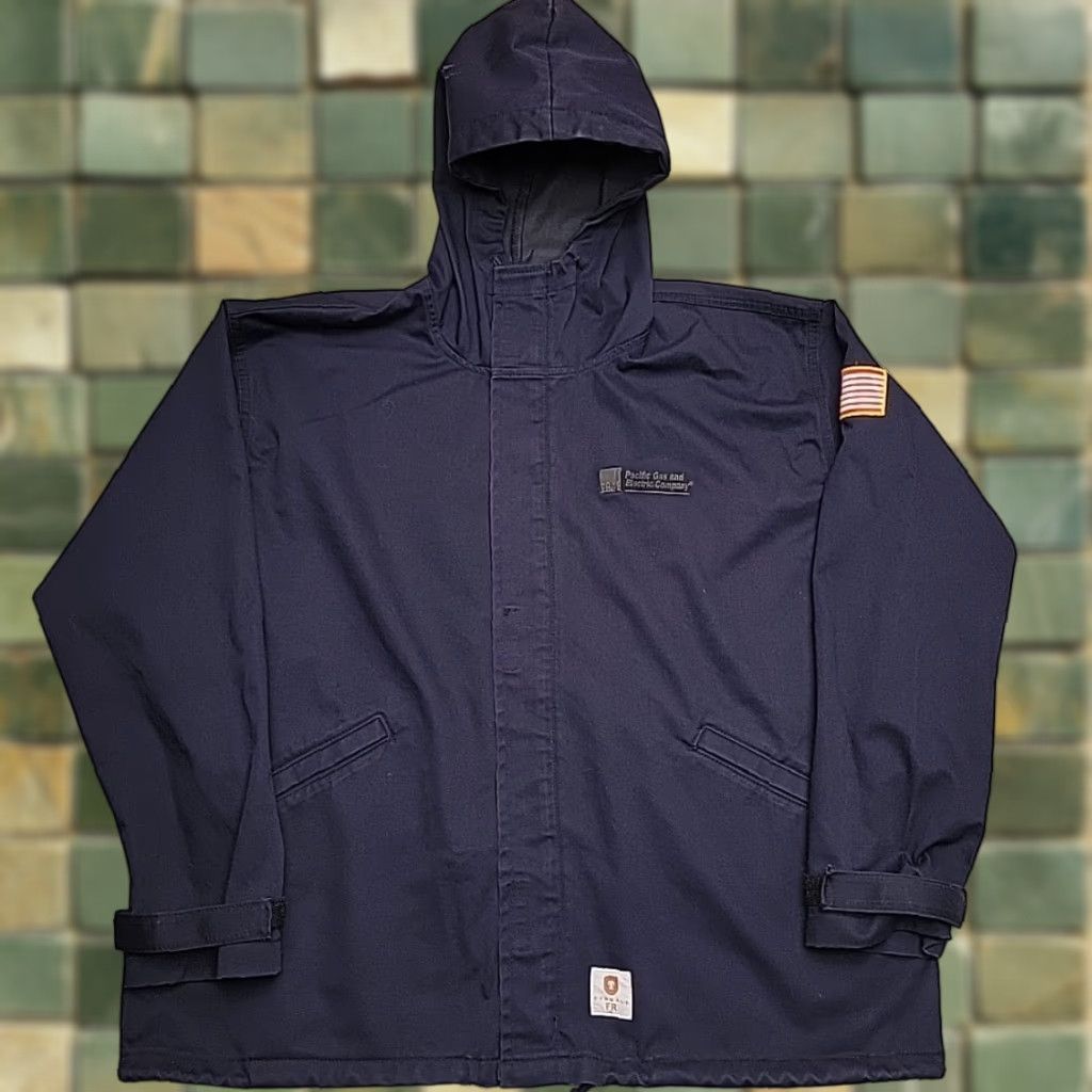 VINTAGE Tyndale Jacket Mens 2XL Navy Indura Westex Hooded Workwear PG&E Made in USA Jacket Mens Blue Pockets All Seasons Zip