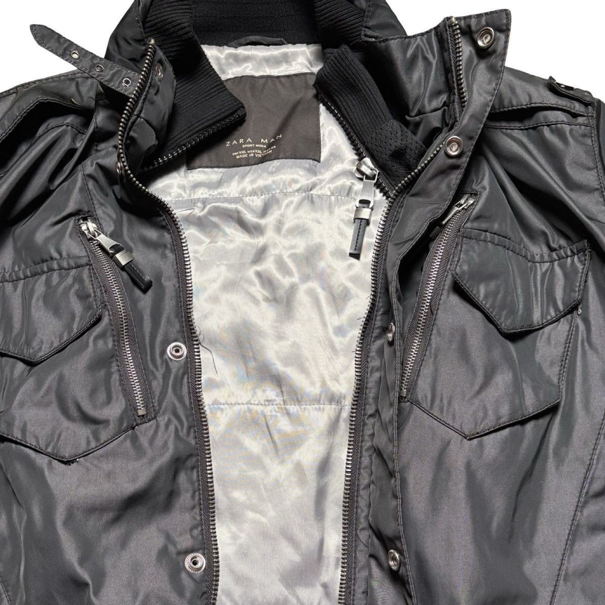 Zara Zara Moda Black Nylon 6 Pocket Chin Strap Bomber Jacket 2XL Size US XXL / EU 58 / 5 - 5 Thumbnail