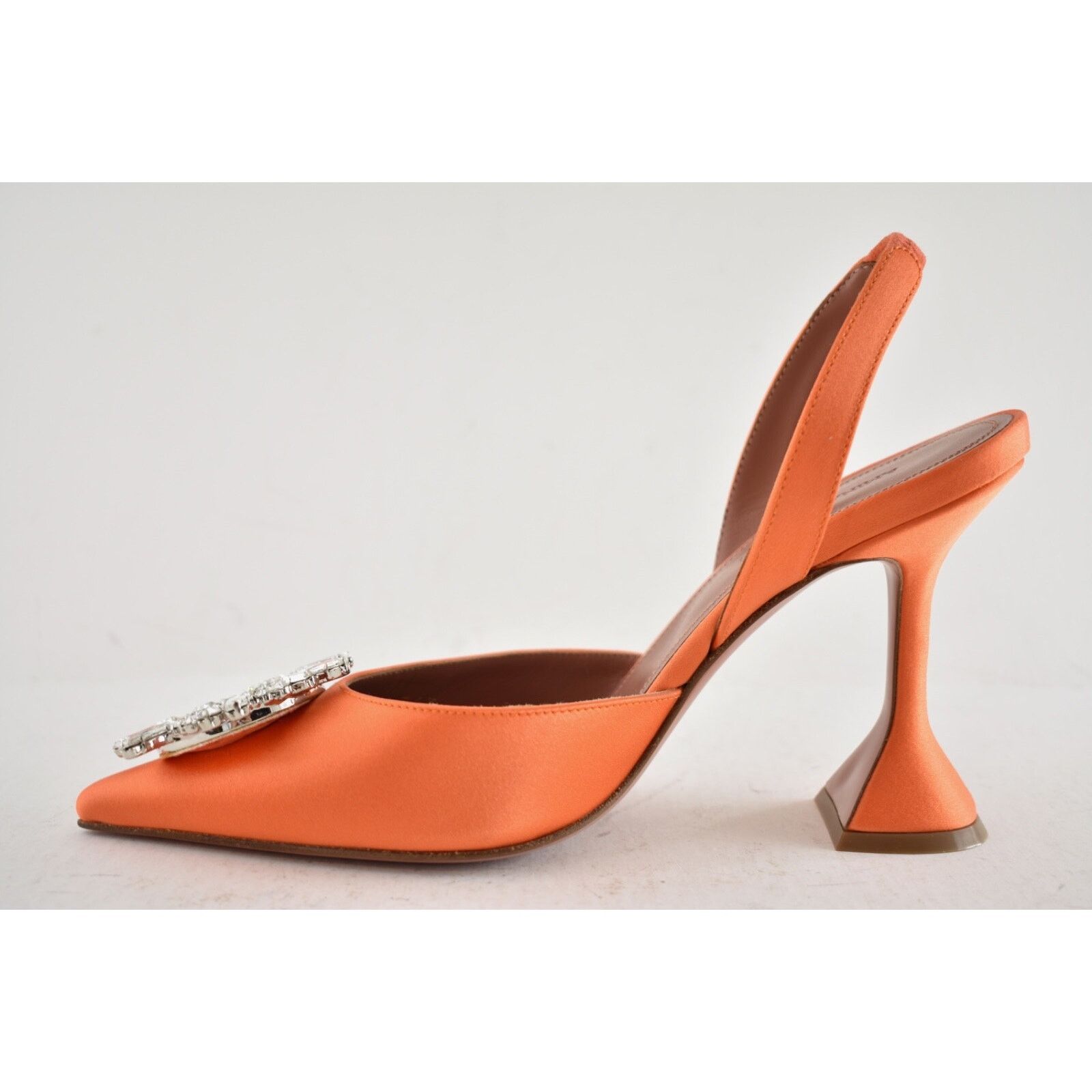 Amina Muaddi Amina Muaddi 95 Begum Sling Orange Satin Crystal Size US 6.5 / IT 36.5 - 13 Thumbnail
