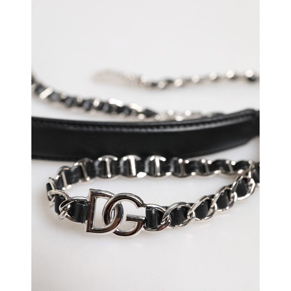 Dolce & Gabbana Dolce & Gabbana Black Leather DG Logo Chain Bag Shoulder Str Size ONE SIZE - 5 Thumbnail