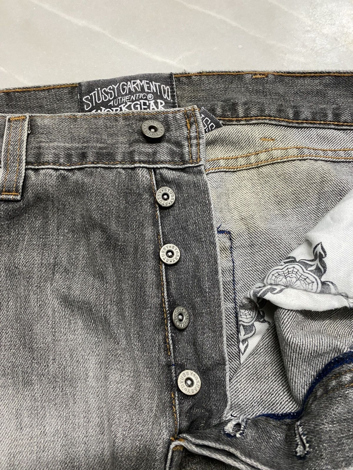 Stussy × Vintage Baggy💥90s Stussy Authentic Workgear Washed Faded Ripped jean Size US 33 - 8 Thumbnail
