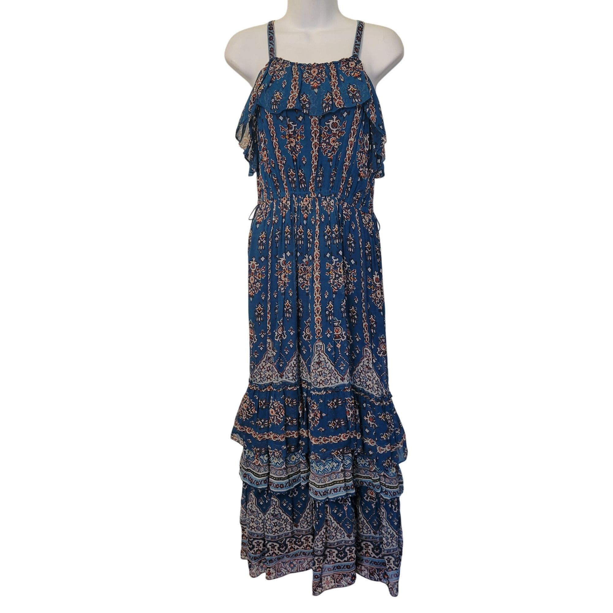 anthropologie blue ruffle dress Butterfly Organza Mini Dress L