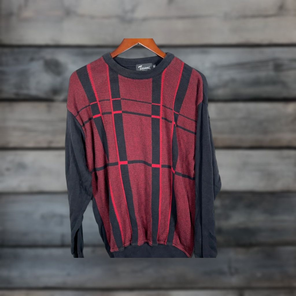 Vintage VINTAGE Tosani Check Pattern Sweater Adult XL Red Black Cotton Chunky-Knit 90s Preppy Mens Size US XL / EU 56 / 4 - 1 Thumbnail