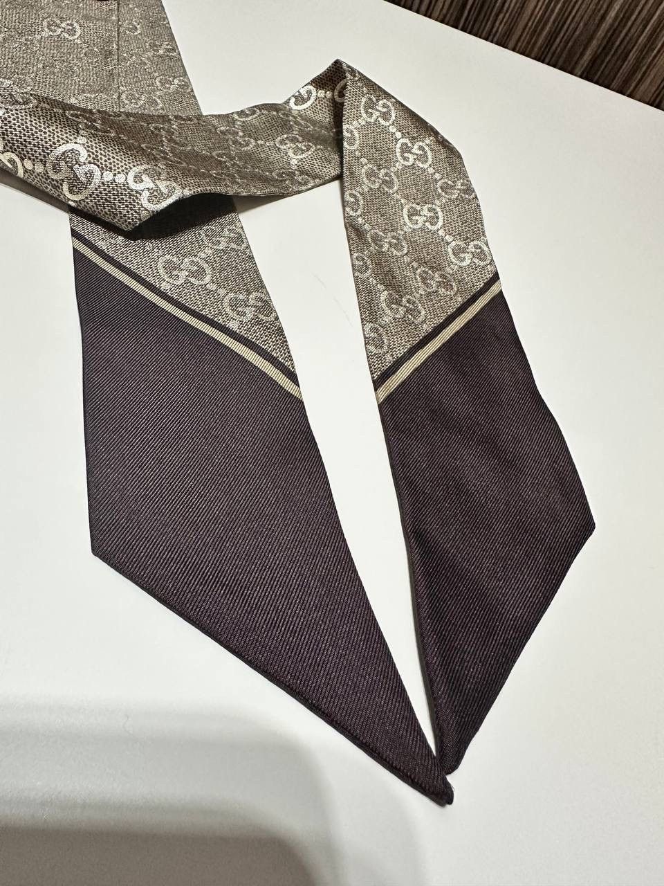 Gucci Gucci Silk Scarf Bandeau Monogram GG Brown New 100% Auth Size ONE SIZE - 10 Thumbnail