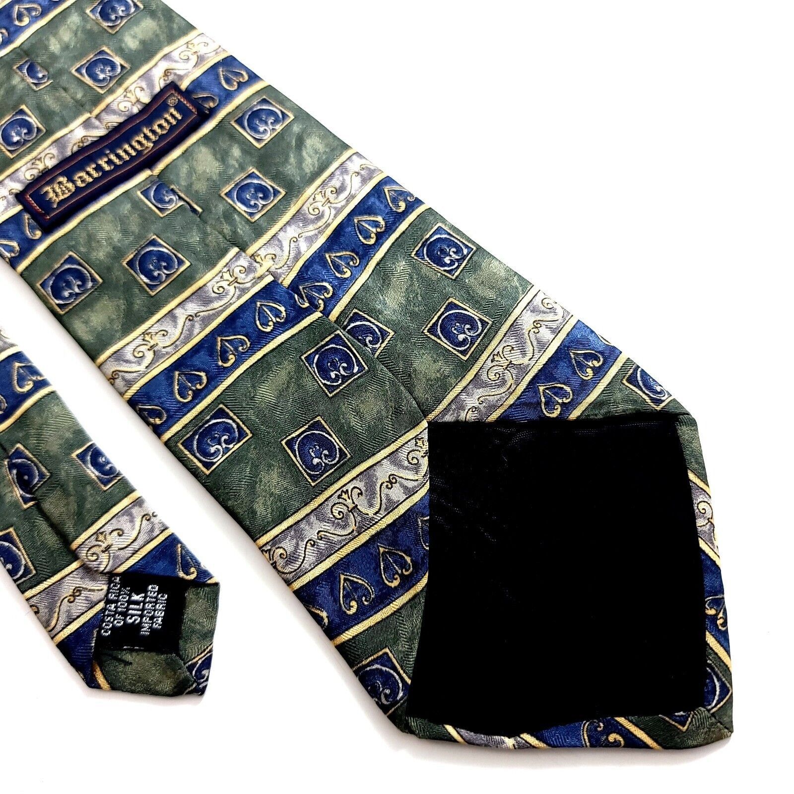 Designer Barrington Blue Green Baroque Print Wide Silk Tie Size ONE SIZE - 5 Thumbnail