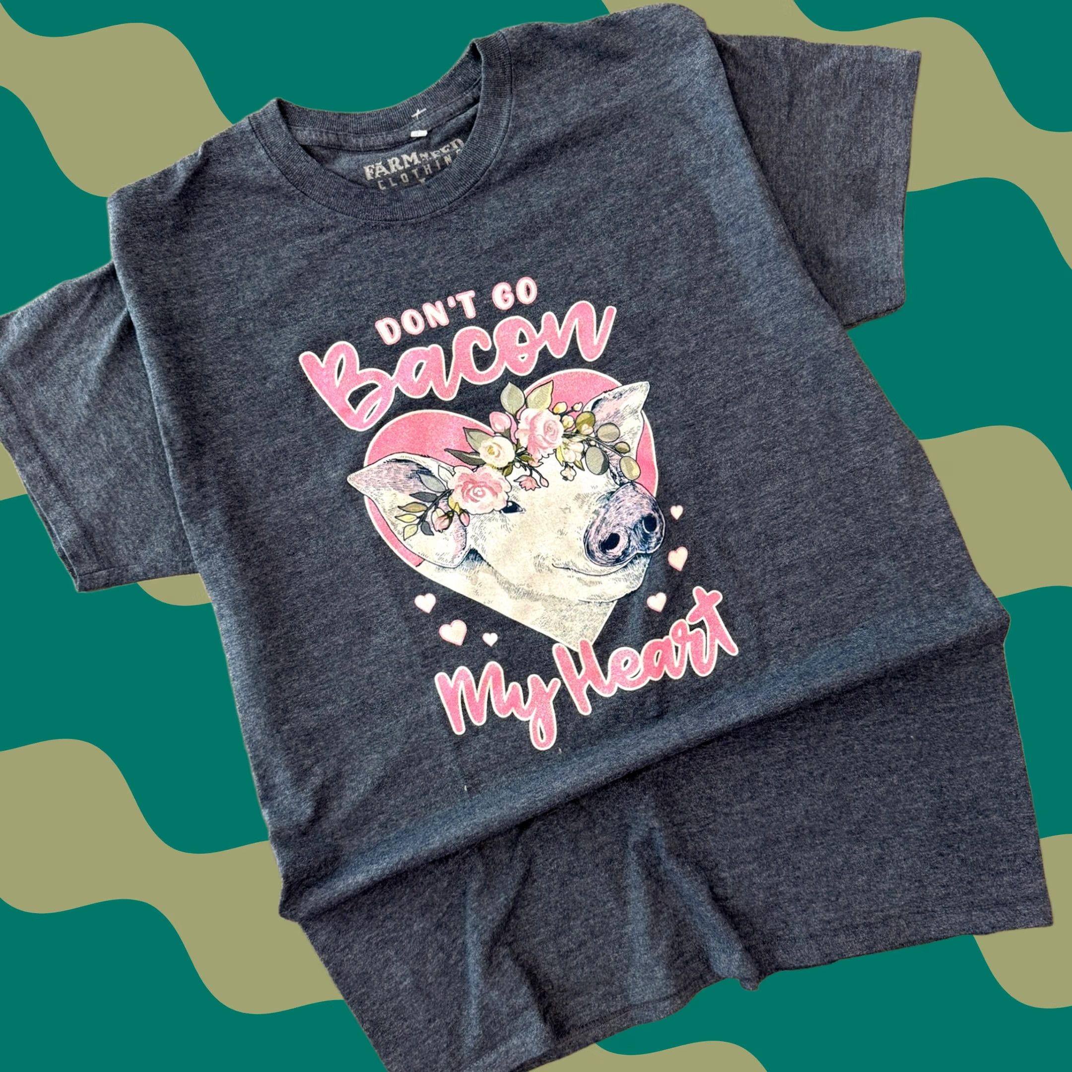 Vintage VINTAGE Y2K Don't Go Bacon Pig Farmer My Heart Grey Sparkle Pink Graphic Tee L Women Shirt Size L / US 10 / IT 46 - 1 Thumbnail