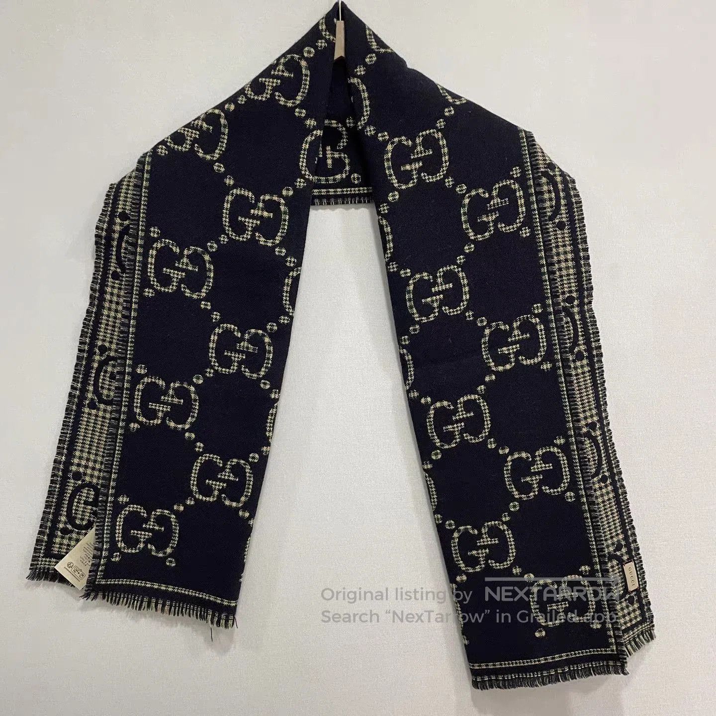 Gucci Black Patterned Fringed Scarf. Size ONE SIZE - 1 Thumbnail