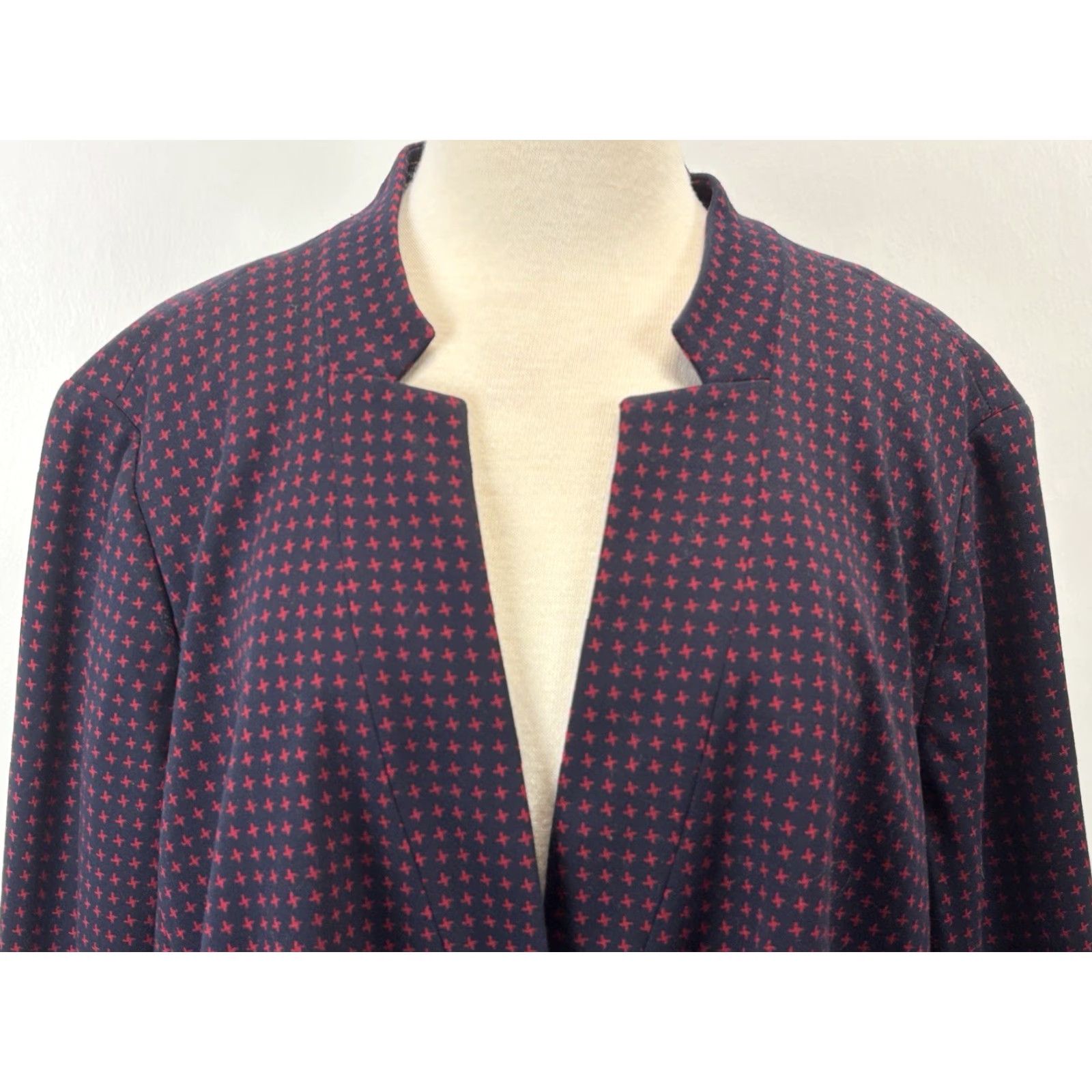 Talbots NEW Talbots Aberdeen Blazer Jacket 24W Plus Navy Red Print Cotton Career Womens Size 4XL / US 24-26 - 5 Thumbnail