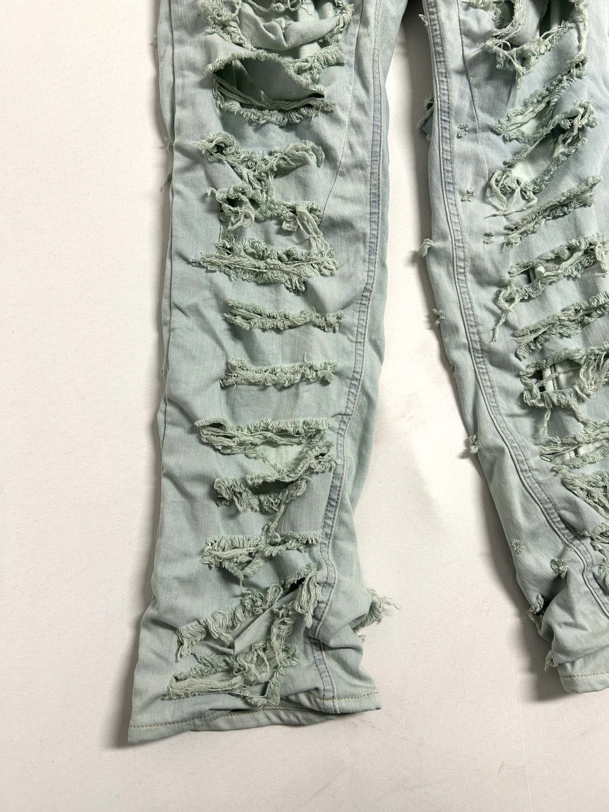 Rick Owens FW2021 Slashed Detroit Aqua Denim Size US 31 - 4 Thumbnail