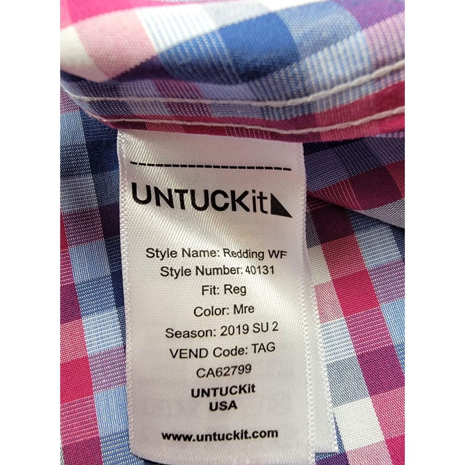 UNTUCKit UNTUCKit Shirt Mens 3XLC Red White Blue Plaid Check Wrinkle Free Redding WF Button-Up Collar Spread Size US XXL / EU 58 / 5 - 6 Thumbnail