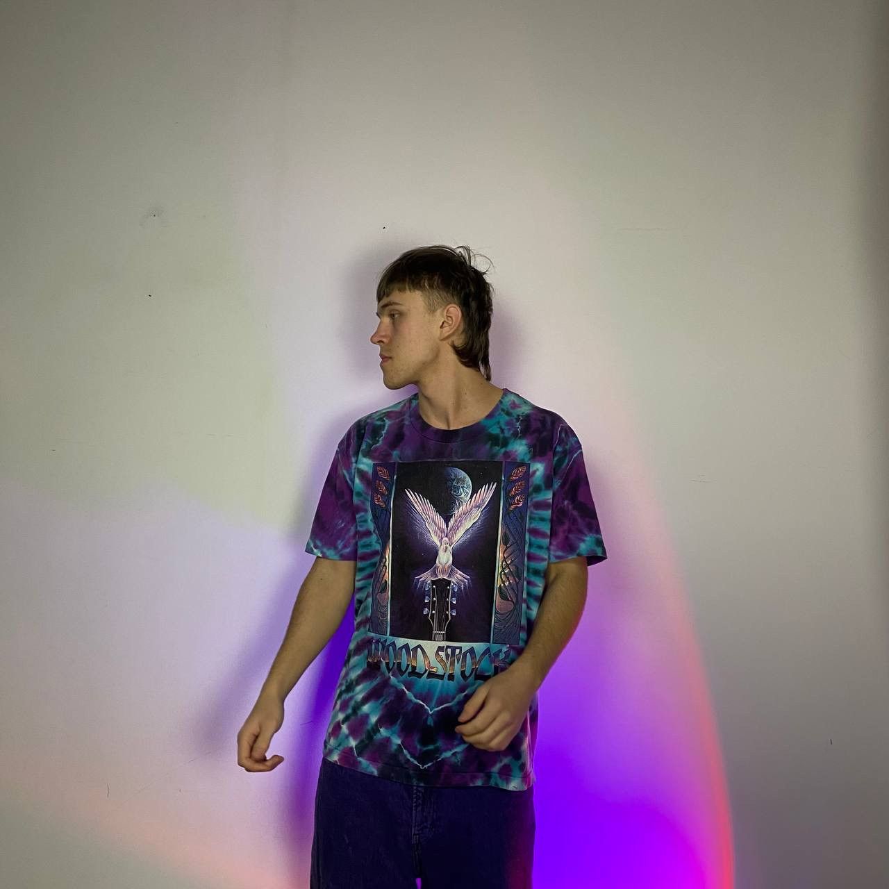 Anvil × Vintage Woodstock 1989 - 1994 Anvil Tie Dye dove Printed rock Tee Size US XL / EU 56 / 4 - 9 Thumbnail