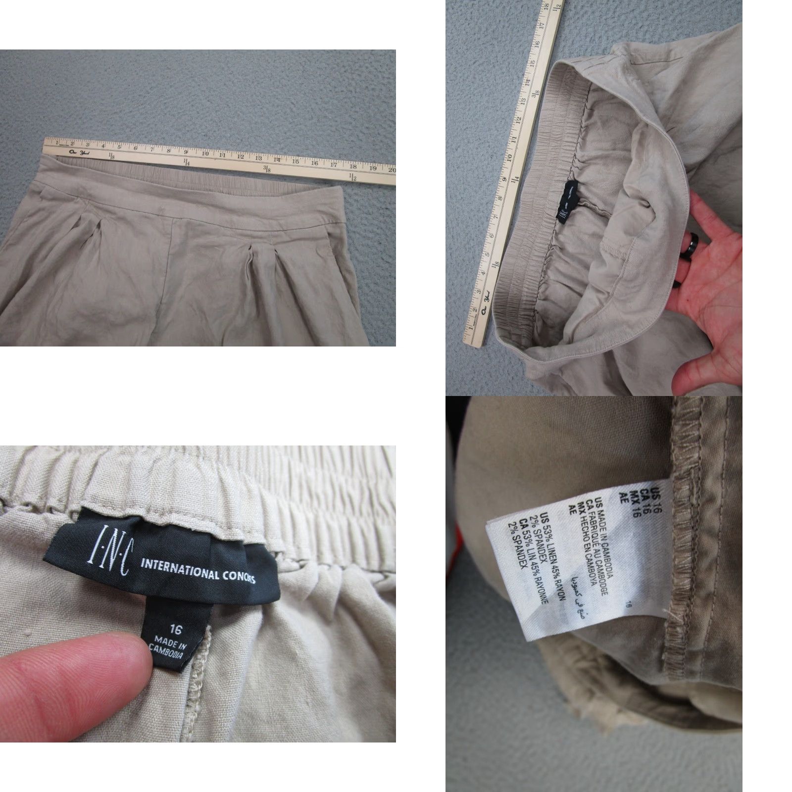 Vintage Stretch Linen Pants Womens 16 Oatmeal Wide Leg Beach Coastal Resort Clean Girl Size 38" / US 16 / IT 52 - 8 Thumbnail