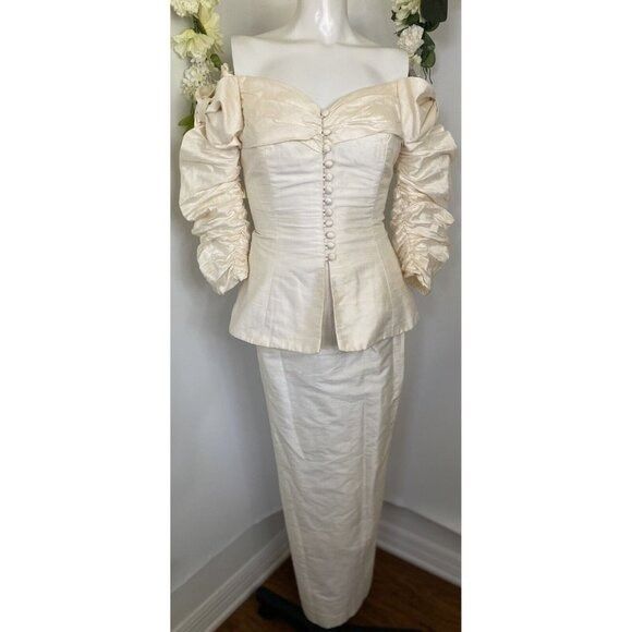 Image of Vintage Wedding Dress Two Piece Watters & Watters Size 4 Moder in Cream, Women's