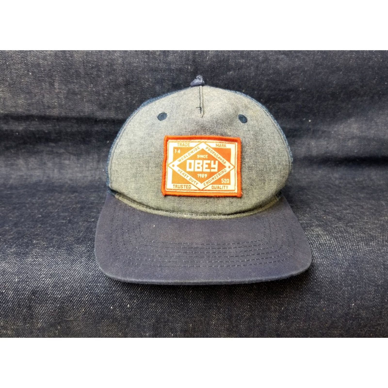 Obey VINTAGE OBEY SKATEBOARD TRUCKER HAT ONE SIZE Denim Blue Men Trucker Hat Hip Hop Style Size ONE SIZE - 2 Thumbnail