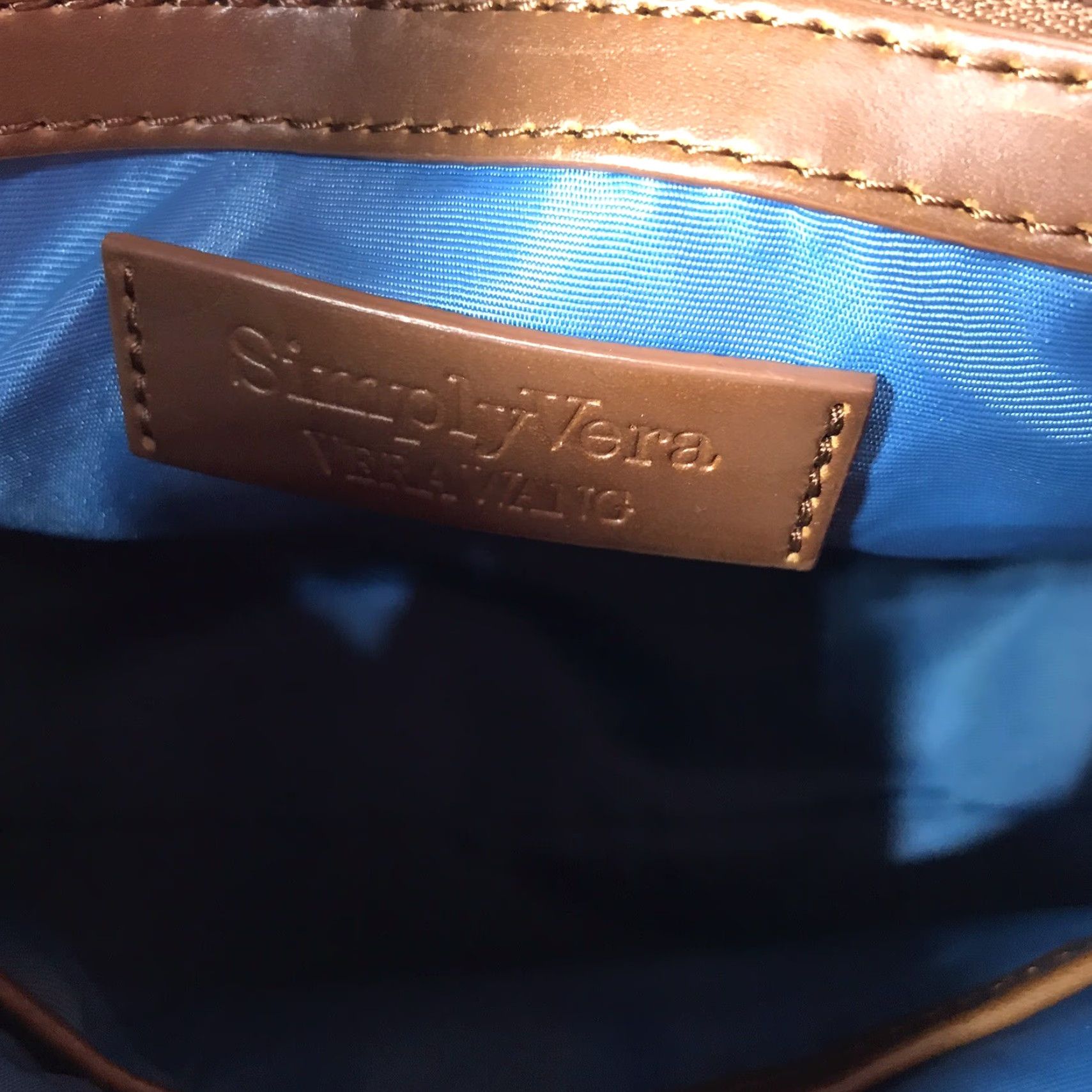 Vintage SIMPLY VERA VERA WANG Crossbody Shoulder Bag Medium Bright Blue Nylon with Brown Leather Trim, Gold Hardware - Womens Size ONE SIZE - 2 Thumbnail