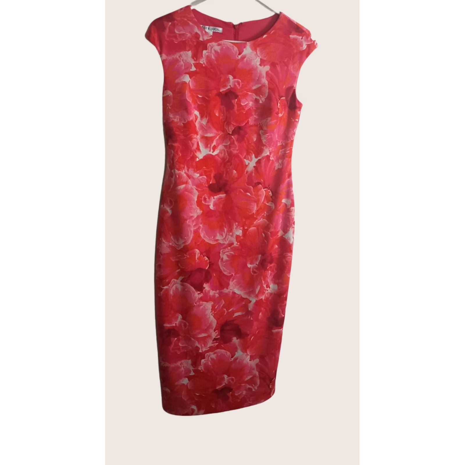 MAGGY LONDON Maggy London Sheath Dress Womens Size 4 Red Floral Crew Neck Sleeveless Zip US Size S / US 4 / IT 40 - 1 Thumbnail