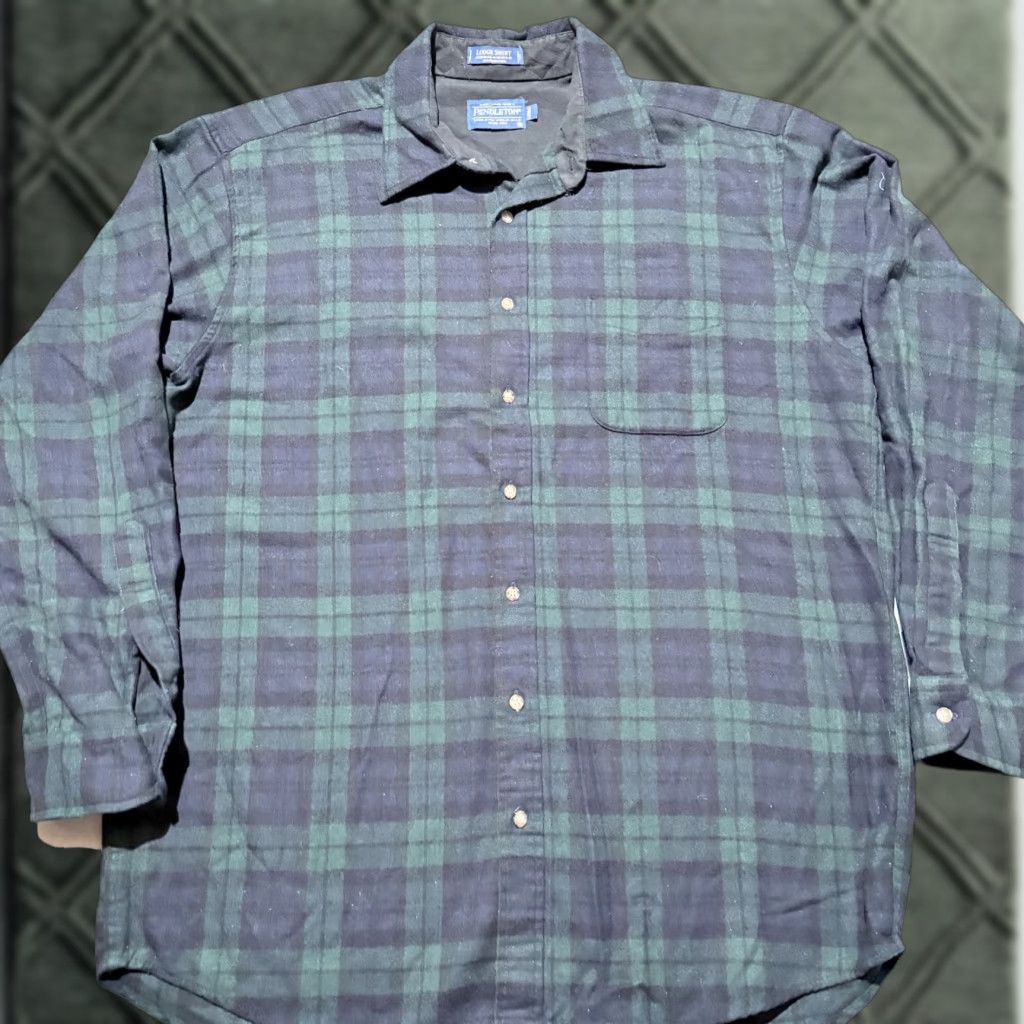 Pendleton VINTAGE Pendleton Shirt Men Wool Plaid Navy/Green Long Sleeve XL Long Size US XL / EU 56 / 4 - 1 Thumbnail