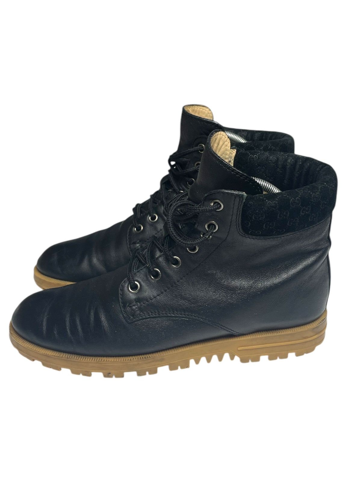 Designer × Gucci GUCCI lace up leather black boots monogram 39 Size US 8 / IT 38 - 3 Thumbnail