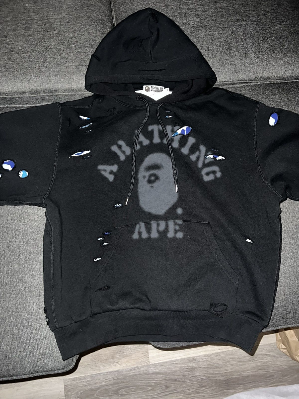 Bape DESTROYED COLLEGE RELAXED FIT LAYERED PULLOVER HOODIE Size US M / EU 48-50 / 2 - 1 Thumbnail