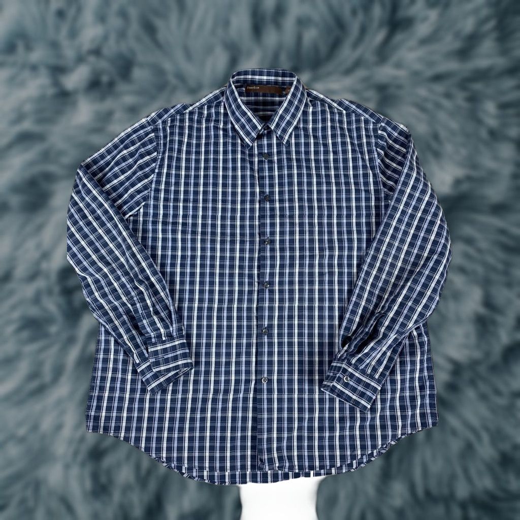 Perry Ellis Perry Ellis Button-Down Dress Shirt Plaid Blue & White Mens 2XL XXL Size 48R - 1 Thumbnail