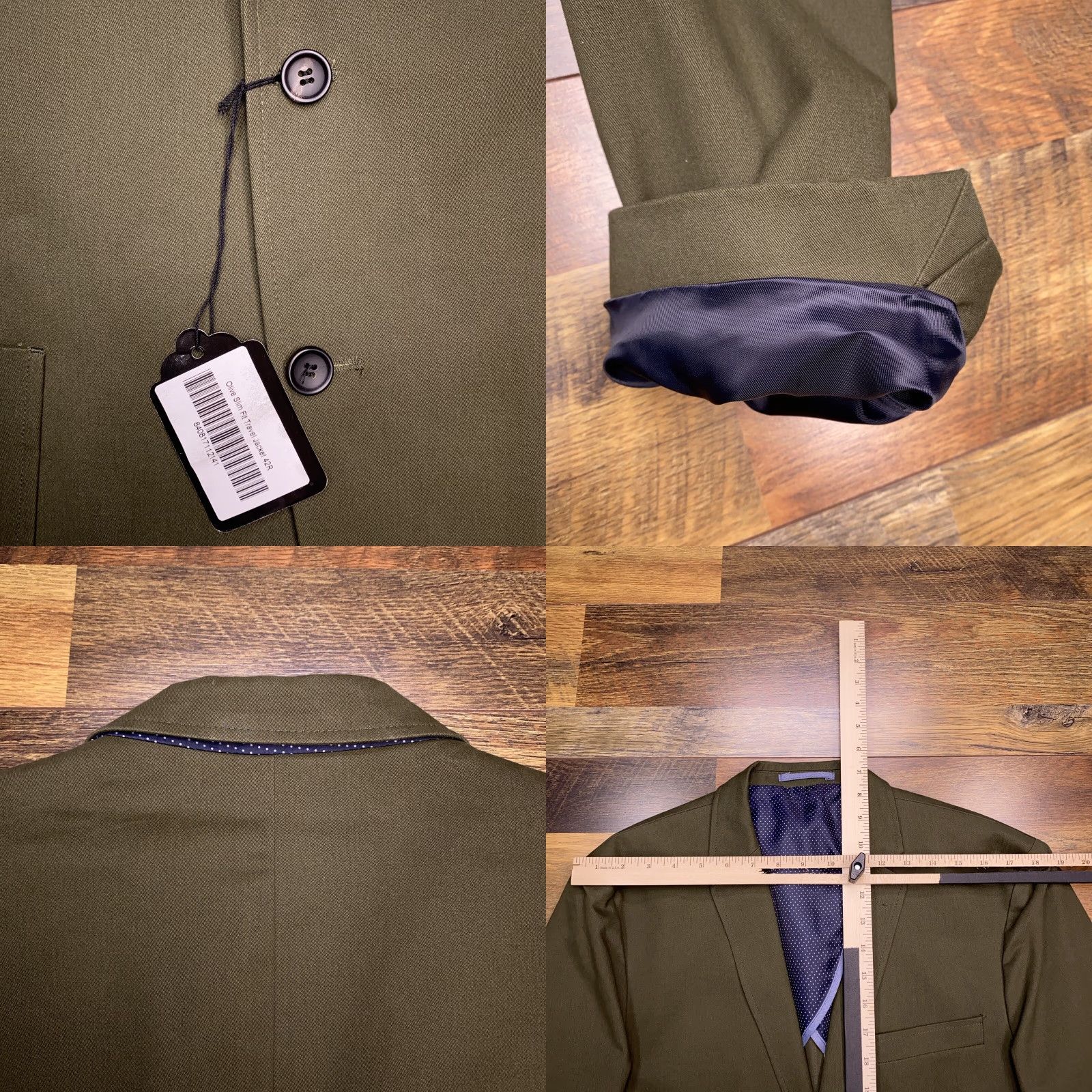 Olive Combatant Gentlemen Sport Coat Slim 42R Olive Green Notch Lapel 2-Button Single-Breasted Blazer Jacket Mens Regular Size 42R - 8 Thumbnail