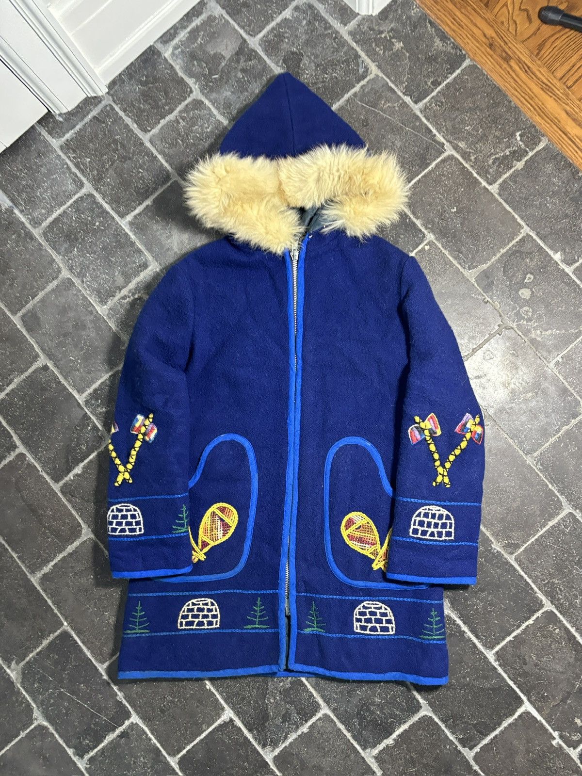 Vintage Vintage Wool Coat Duffle Jacket Inuit Eskimo Fur Parka Hood Size US S / EU 44-46 / 1 - 3 Thumbnail