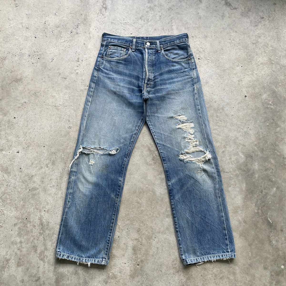 Levi's Vintage Levi’s 503 Big E Ripped Jeans Selvedge Denim Pants Size US 31 - 1 Thumbnail