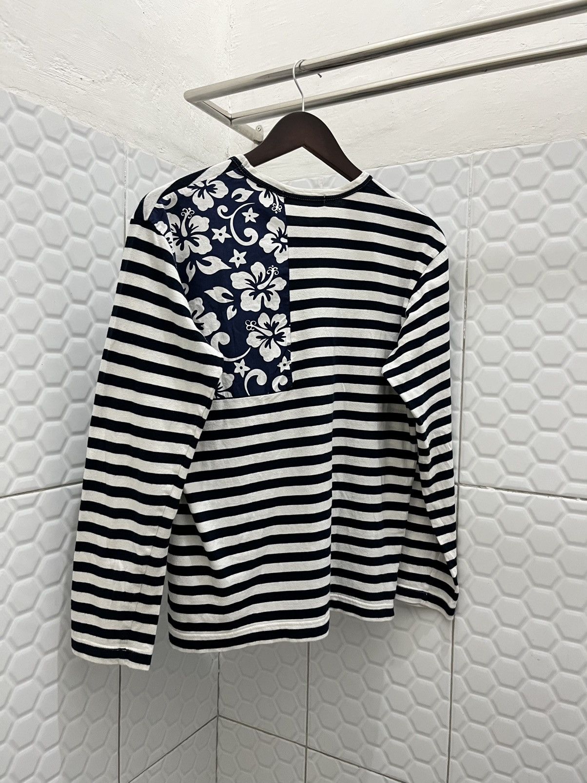 Comme Des Garcons Stripe Grunge Flower Patcback Longsleeve