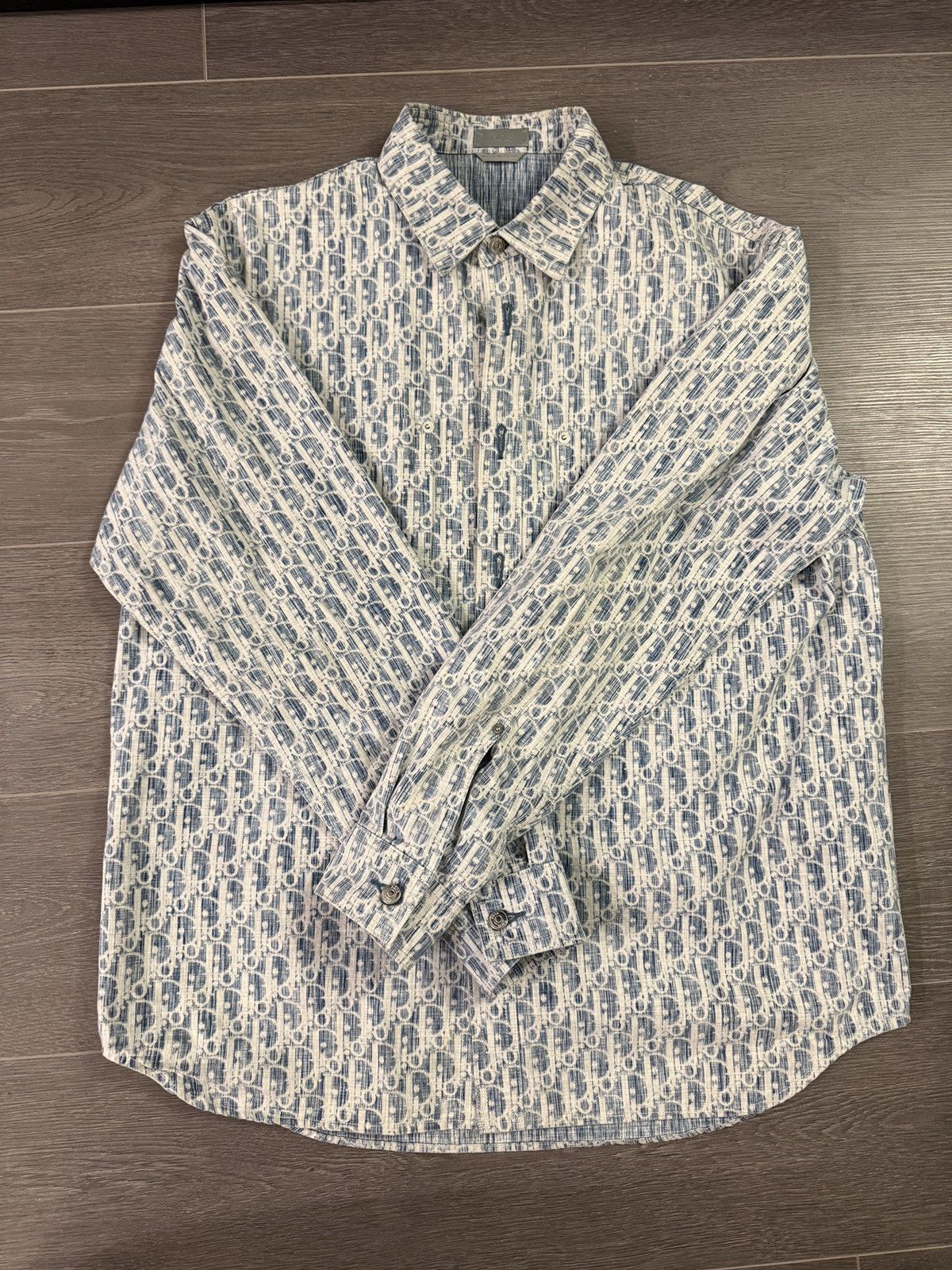 Dior Dior blue and white door oblique kasuti cotton denim shirt Size US L / EU 52-54 / 3 - 1 Thumbnail